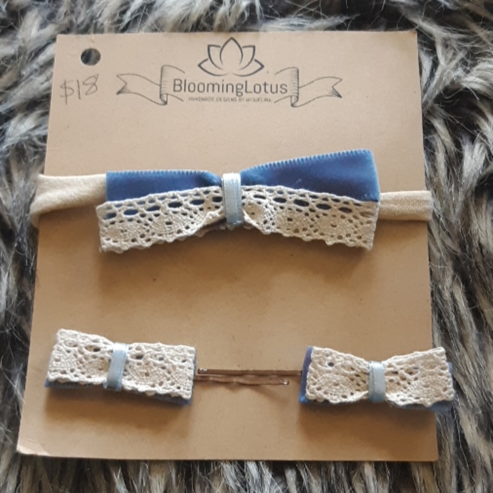 Lace nylon headband and bobby pin bows